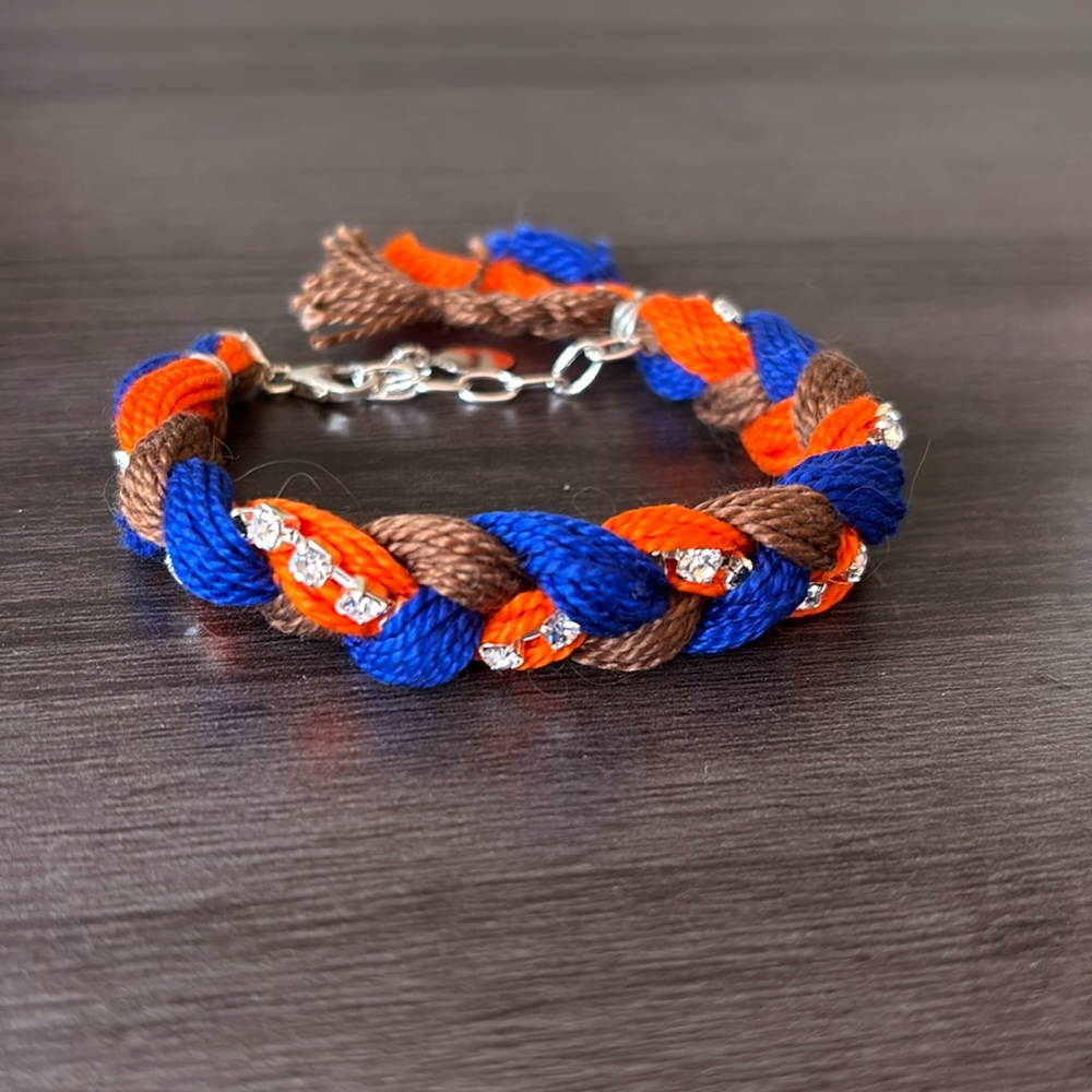 Rhinestone Braided Bracelet Blue Brown Orange Handmade NWT